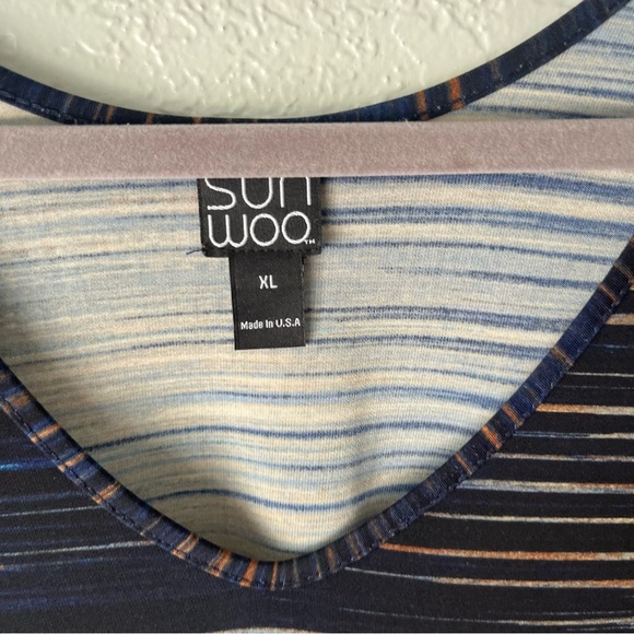 Clara Sun Woo Top Women's XL Stretch Jersey Knit Horizontal Stripe Side Slit - Picture 6 of 7